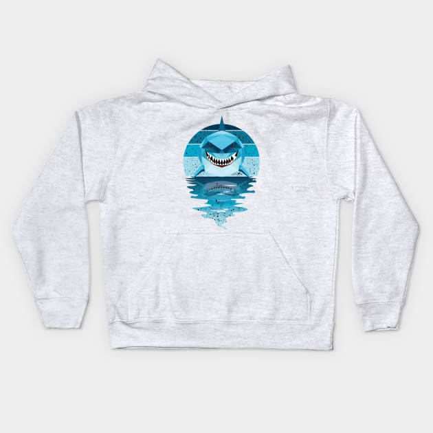 Vintage shark reflected on lights of moon Kids Hoodie by mutarek